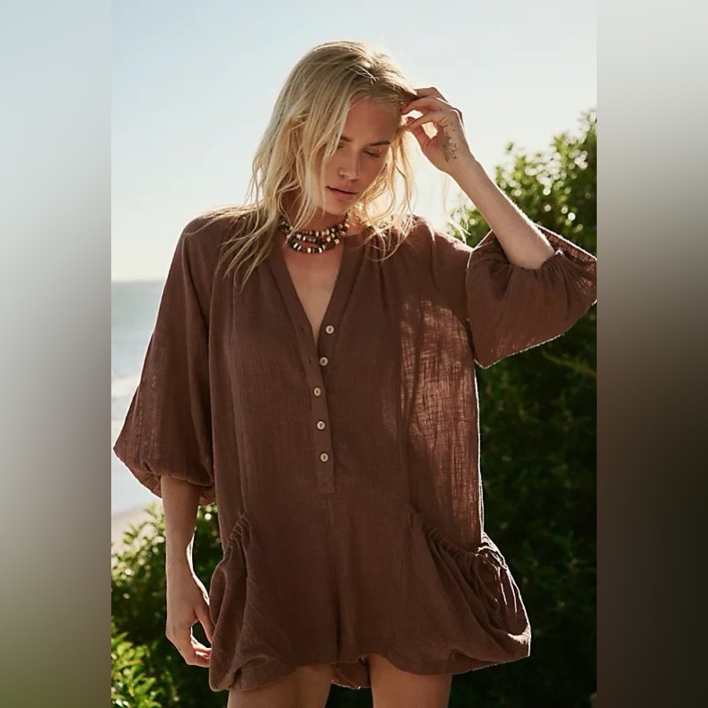 FREE PEOPLE Sunset Flow Romper, Size Small, Brown